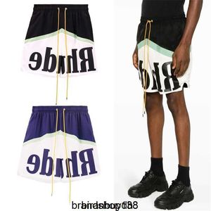 High Street Marca Rhude Contraste Painel Impresso Cordão Calças de Basquete Casual Verão Versátil Masculino e Feminino Capris Ins