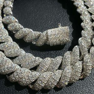 VVS D White Moissanite Diamond Cuban Link Twisted Stain Necklace Hip Hop Sterling Silver 925 Cuban Link Jewelry