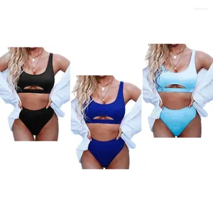 Mulheres Swimwear 2024 Womens High Cut Maiôs Duas Peças Maiô Cintura Sexy Out Crop Top Biquinis Set para Beachwear