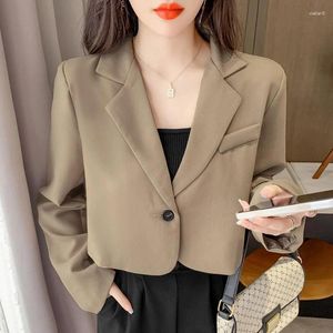 女性のスーツ女性韓国のクロップドブレザーフォールエレガントなデザインレトロカジュアルスーツコートオフィスレディボタンアップソリッドシンプルな長袖ジャケット