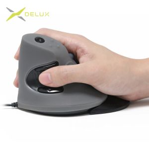 Menteşes Delux M618 Optik Dikey Kablolu Fare 6 Düğmesi 1600 DPI Ergonomik Sağ El Fareleri PC için Kauçuk Koruyucu Kabuklu