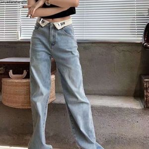 Fashion Jeans Womens Designer Trousers Women White Lapel Letter Design Straight Leg Pants Casual Loose Slim Simple Washed Wide Pants