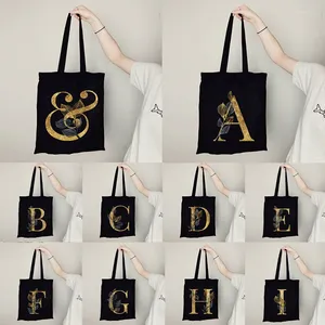 Shoppingväskor Student All-Match Letter Series Canvas Tote Bag Handväska Damer Fällbar återanvändbar tyg Shopper Harajuku-stil