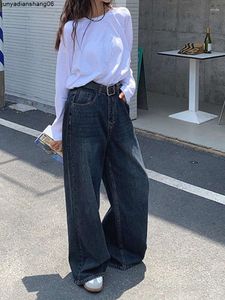 Jeans da donna lavaggio retrò colore grigio blu pantaloni Jean a vita alta da donna pantaloni autunnali larghi a gamba larga in denim da donna stile americano vintage