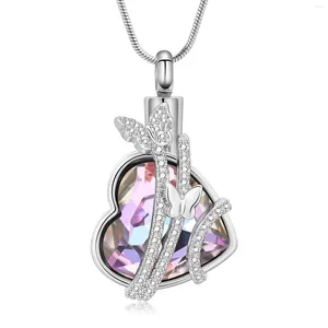 Pendant Necklaces Est Memorial Jewelry Crystal Butterfly Heart Stainless Steel Cremation Necklace Urn For Ashes Women Men Gifts