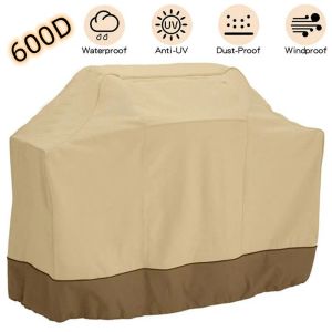 Kits 600D Oxford Tyg BBQ Cover Oven Dust Cover HeavyDuty BBQ Cover Beige Brown Outdoor UV Resistant Waterproof BBQ GRILL COVER