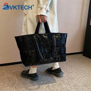 Women Puffer Tote Bag Soft Down Satchel Bag Versatile Quilted Puffy Handbag Large Capacity Casual Pillow Shopper Bag 240226