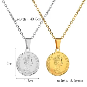Ожерелья с подвесками BAECYT, женское ожерелье из нержавеющей стали, золотого цвета, монеты Елизаветы II, воротник-колье, винтажные ювелирные изделия 2024