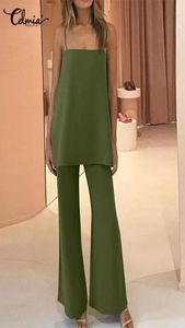 Fashion Pant Sets 2 szt. Celmia Women Slewale Brets Tops i Flear Spoders Summer Seksowne Solid Work Passing Suits4958239