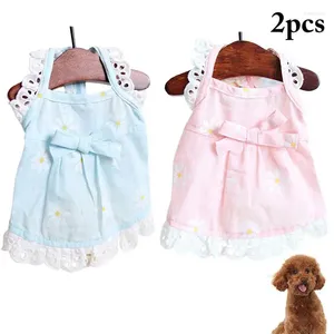 Dog Apparel 2Pcs Bowknot Dress Sunflower Lace Puppy Pet Clothes Cat Party Costume Spring Summer Girls Cute Skirt