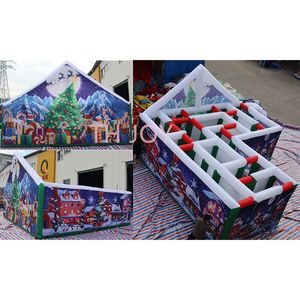 Hurtownia 6x6x3,5 mh Działalność na świeżym powietrzu Giant Christmas Temat nadmuchiwany labirynt, 2024 Dostosowane świąteczne nadmuchiwane laserowe Tag Maze Pole Uppease na imprezę na imprezę