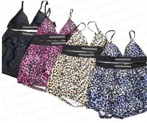 Leopardo impressão yoga ternos das mulheres fatos de banho verão sexy sutiã shorts dois conjuntos peças maiô para women6500254