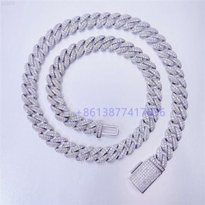 New Design 925 Sterling Silver 2 Rows Moissanite Iced Out 12mm 24 Inches Moissanite Men Cuban Necklace Custom Cuban Link Chain