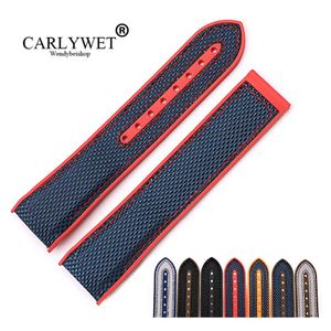 CARLYWET 20 22mm Whole Rubber Silicone With Nylon Replacement Watch Band Strap Belt226k