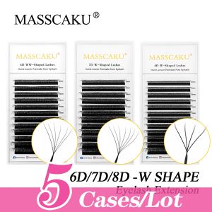 Ögonfransar 5CASES/LOT MASSCAKU Custom Logo W Formade 100% Handwoven Premium Faux Mink Cilia Makeup 815mm blandade ögonfransar Naturligt lockar