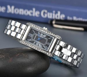 Fashion Women Diamonds Ring Watches Quartz Movement Silver Gold Dress Clock Lady Square Tank Roman Dial Thin Length Shape Original Clasp Analog Casual Wristwatch