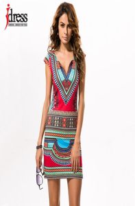 IDress Sexy Frauen Sommerkleid Traditionelles Afrikanisches Druckkleid Figurbetontes Freizeitkleid Kurzarm Dashiki Strandkleid Y2004189493837