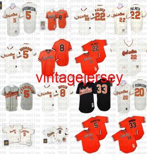 Men039s Mitchell e Ness S 22 Jim Palmer 5 Brooks Robinson 8 Cal Ripken 33 Eddie Murray Camisa de retrocesso 037409145