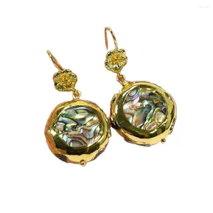 Dangle Earrings G-G Natural Multi Color Abalone Shell Tourmaline Rough Gold Plated Silver Hook