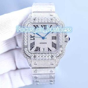 Armbandsur Moissanite Iced Out Watches Hip Hop Bust Down Unisex Diamond Watch Rostfritt stål med päckad handled kvadratiska klockor Vattentäta Montres