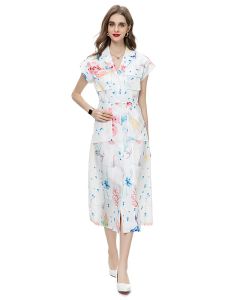 Dresses Ladies Summer New High Quality Fashion Party Printed Button Boho Elegant Vacation Chic Slim Fit Pretty Sweet Midi Dress