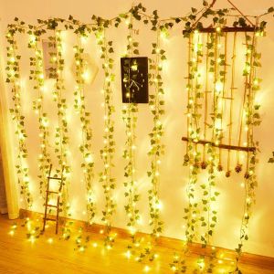 装飾的な花12pcs人工植物バルコニーの装飾liana led led leaf garland silk rattan vine room decor home riving exterior 2024303