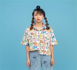 Harajuku bf estilo bonito design verão novas mulheres chiffon blusa dos desenhos animados impresso manga curta senhoras camisa topos lj2008122970939