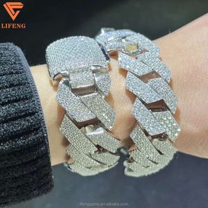 15mm 18mm 20mm Wide 3 Rows Moissanite Cuban Chain 925 Sliver Mossanite Cuban Link Chain Iced Out Cuban Link Bracelet for Men