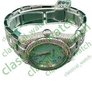 Iced Out VVS quadrante verde con diamanti in moissanite, orologio da uomo, cronografo in acciaio inossidabile, orologio cubano funzionante