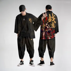 Men's Tracksuits PLUS SIZE Kimono Cardigan Suit Loose Chinese Japanese Samurai Harajuku Women Men Cosplay Yukata Tops Pants Set 3XL 4XL 5XL