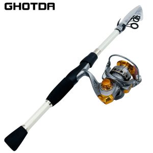 Combo GHOTDA1.6m 1.8m 2.1m 2.4m Fast Cast Spinning White/Black Fishing Rod with Reel Kit Metal Spool Wheel