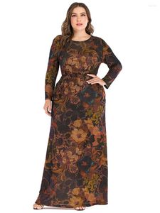 Plus Size Dresses 6xl Retro Vintage Dress Women Autumn Winter Long Sleeve Floral Printing Maxi Ladies Muslim Abaya