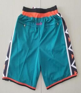 Novos shorts 1996 All Stars Team Shorts Vintage Baseball Shorts Zipper Pocket Running Clothes Teal Green Color Just Done Tamanho SX2244829