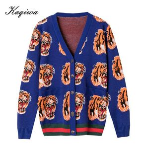 Novo casaco curto feminino039s rede vermelha mesma cabeça de tigre jacquard cardigan indústria pesada europeia suéter de manga comprida B004 Y2007207708947