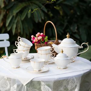 Osso china conjunto de café europa porcelana chá simples cerâmica pote creme açúcar tigela teatime bule xícara caneca coffeeware 240301