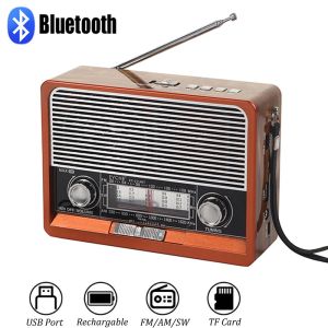 Högtalare Retro FM/AM/SW Radio Portable Full Band Radiomottagare utomhus Bluetooth -högtalare Mp3 Musikspelare med Torch TFCard/USB/AUX -slot