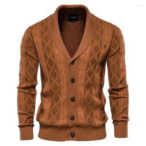 Camisolas masculinas moda inverno camisola de algodão argyle cardigan rua casual único breasted cor sólida homem de negócios cardigans casaco