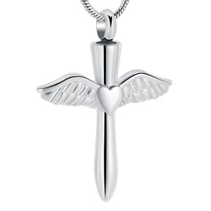 Ijd12240 aço inoxidável asas de anjo coração cruz cremação jóias pingente para animal de estimação humano memorial cinza lembrança colar2855