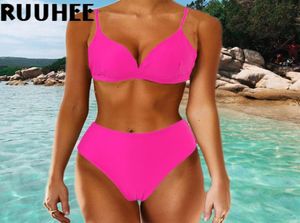 RUUHEE Neon Hohe Taille Bikini 2020 Frauen Badeanzug Push-Up Bademode Brasilianischen Biquini Schwimmen Anzug Sommer Badeanzug Femme1732119