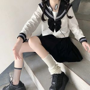 Japanese School Girl Uniform JK Black Sailor Basic Cartoon Navy Sets Costume Women 240226