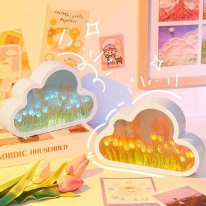 Night Lights Cloud-Shaped Light Handmade Diy Tulip INS Girl Heart Living Room Small Mirror Desktop Light-Emitting Ornaments