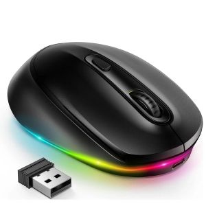 Mouse Seenda Mouse wireless ricaricabile per laptop Bambini Chromebook Windows Mac PC Piccoli mouse cordless con luci LED a clic silenzioso