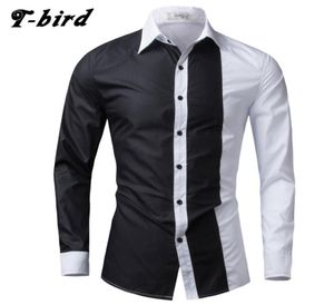 Tbird 2017 marca de moda camisa masculina preto branco vestido camisa manga longa fino ajuste masculino casual masculino havaiano shirts2619101