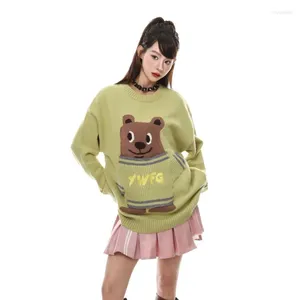 Męskie swetry Harajuku w paski dzianiny Sweter Mężczyźni Kobiety jesienne kreskówki Niedźwiedź Hip Hop Vintage Ogabrywa Pullover Streetwear Casual Skiewnik