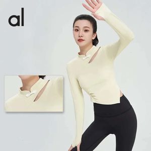 Lu hizalanan t-shirt kıyafeti kadın al uzun kollu cheongsam Çin ayakta duran yakalı sabit fincan yoga çalıştıran en iyi kadınlar fitness jogger gry lu-08 2024