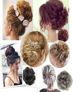 탄성 chignon 헤어 피스 곱슬 곱슬짜리 롤빵 믹스 그레이 천연 chignon 합성 헤어 확장 세련 및 트렌디 6754347