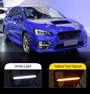 1 çift araba LED DRL Subaru WRX STI 2015 2016 için gündüz çalışma ışığı 2017 Sarı Turning Sinyal Stili Rölesi Sis Çember Kapağı3860684