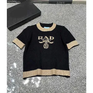 New Women's Sweaters 2024 Spring Summer Fashion Embroidery Elegant Pullover Sweater O-neck Short Sleeve Vintage Loose Design Sweaters