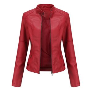 Женская кожаная куртка, весенне-осеннее черное пальто из искусственной кожи с воротником-стойкой, байкерская куртка 240228