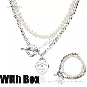 designer jewelry necklacenecklace return to pendant designer jewelry heart shape double-deck chains with pearl necklaces party Rose Gold Platinum jewellery